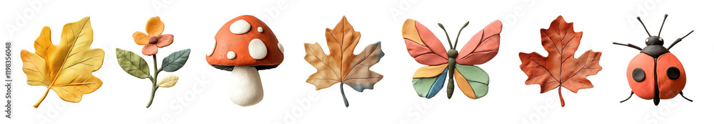 Fototapeta premium PNG Whimsical autumn nature elements on transparent background