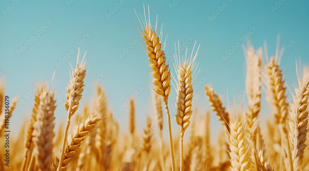 A golden field of wheat sways gently under a clear blue sky, showcasing the beauty of agriculture and nature's bounty. A golden field of wheat sways gently under a clear blue sky, showcasing the beauty of agriculture and nature's bounty.