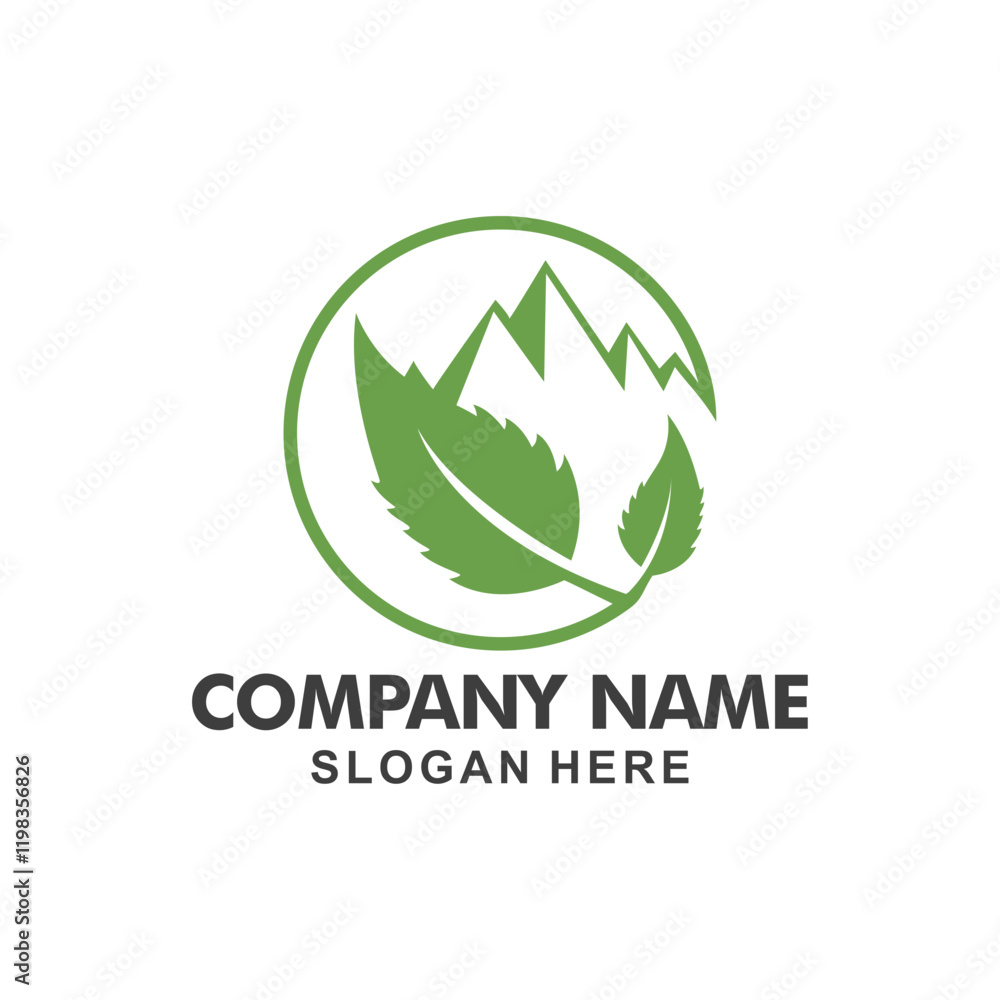 Green Mountains Logo Image With Mixed Leaves, Stock Photos Vectors Green Mountains Logo Image With Mixed Leaves, Stock Photos Vectors