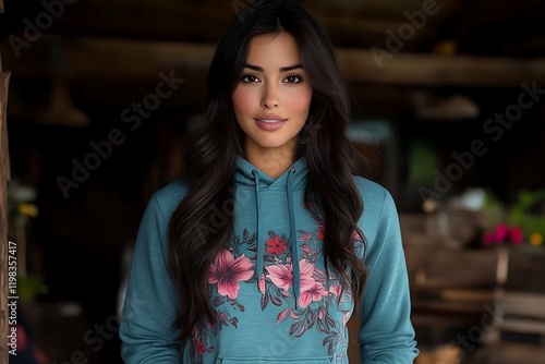 Wallpaper Mural Beautiful woman in floral hoodie. Torontodigital.ca