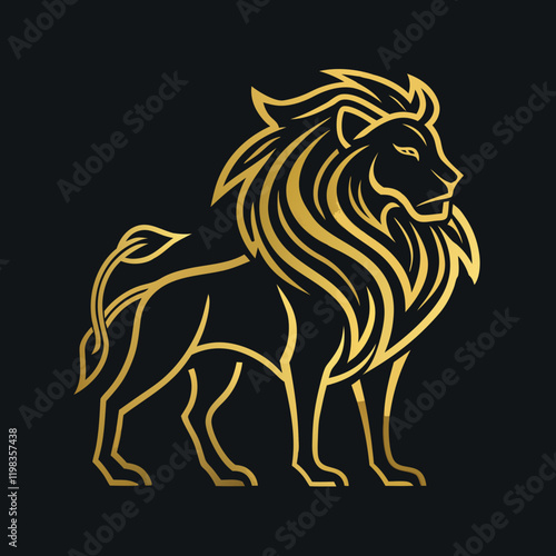 Majestic gold lion illustration on black background with powerful design