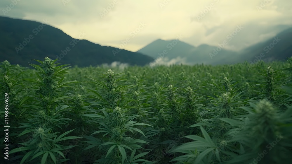 Fototapeta premium A vast marijuana field, with beautiful mountain views