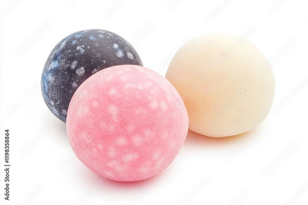 Three color dango a traditional Japanese sweet on a white background with clipping path Three color dango a traditional Japanese sweet on a white background with clipping path