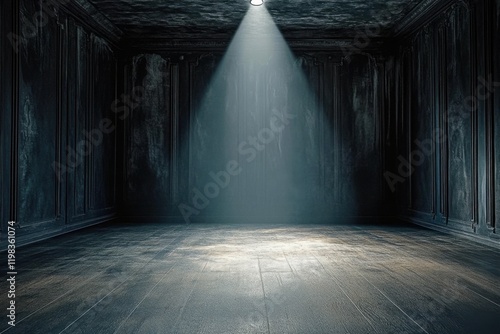 An empty studio room with a single spotlight serves as background in stock photo photo