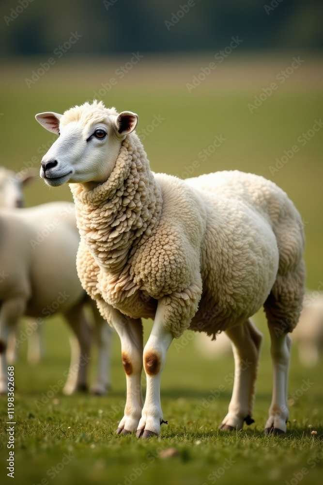 Flock of Shetland Sheep standing upright from profile, sheepdog, herding dogs Flock of Shetland Sheep standing upright from profile, sheepdog, herding dogs