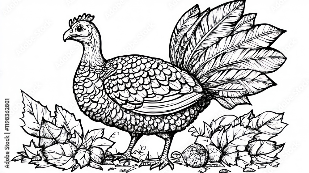 Naklejka premium coloring page for kids for Thanksgiving with turkey