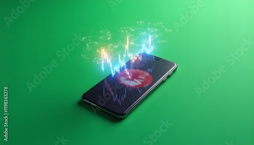 Wallpaper Mural A modern smartphone displays a holographic 3D investment chart, symbolizing digital finance and technological advancement, ideal for financial or tech presentations and articles Torontodigital.ca