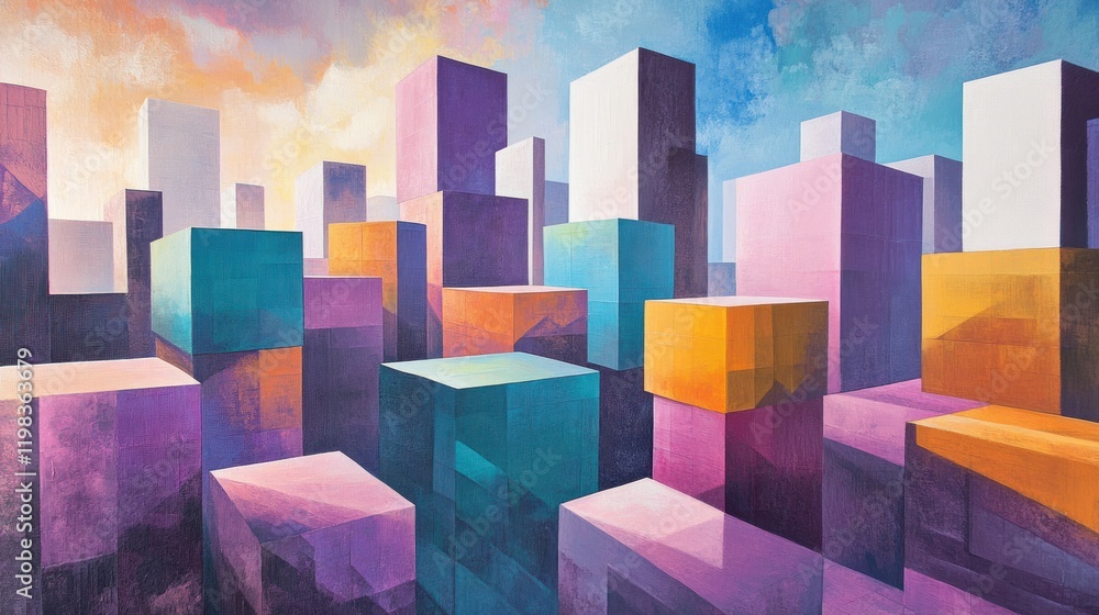 Abstract Cubist Cityscape: A Symphony of Colors and Forms Abstract Cubist Cityscape: A Symphony of Colors and Forms