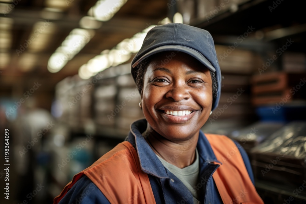 Portrait of a middle aged female African American warehouse worker Portrait of a middle aged female African American warehouse worker