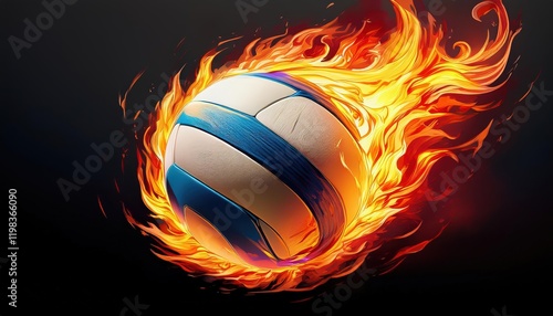 Intense Volleyball Match Amidst Blazing Flames, Set Against a Pure White Backdrop, Capturing the Passion and Drama of the Game. photo