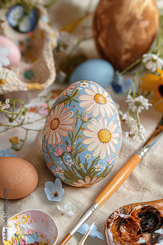 Painting easter eggs with floral motifs, delicate artwork celebrating springt...