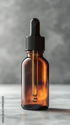 Clear glass bottle filled with colorful liquid on a white background