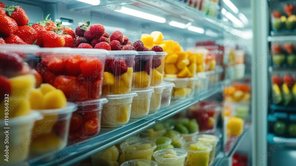 Fresh Fruits in Transparent Containers in Fridge Fresh Fruits in Transparent Containers in Fridge