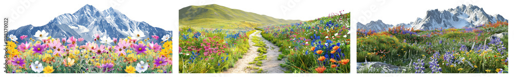 Fototapeta premium Outdoor field nature border png cut out element set, transparent background