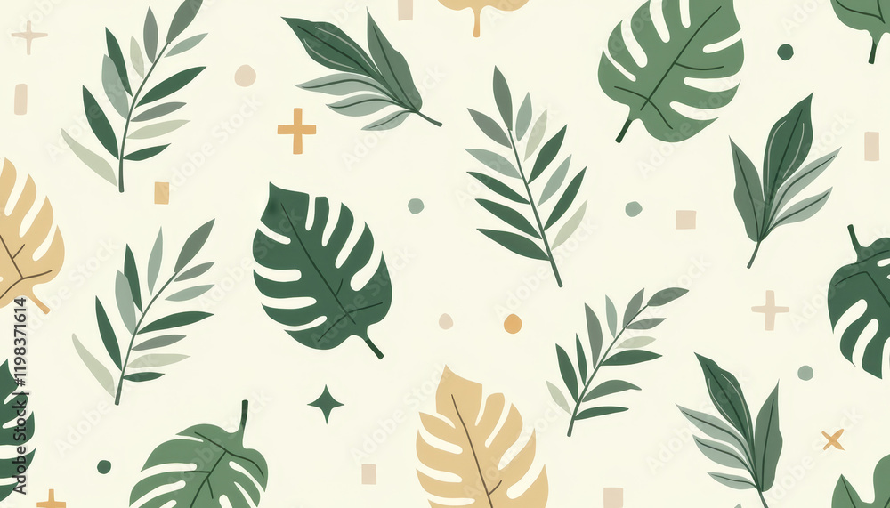 Beige and Green Tropical Leaf Pattern Beige and Green Tropical Leaf Pattern