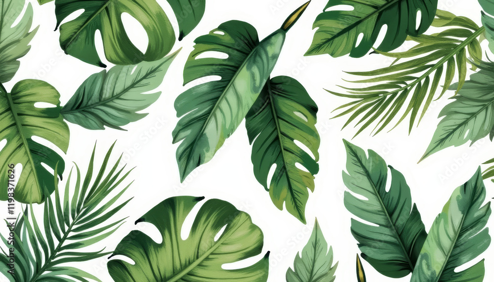 Fototapeta premium Green Leaf Tropical Pattern