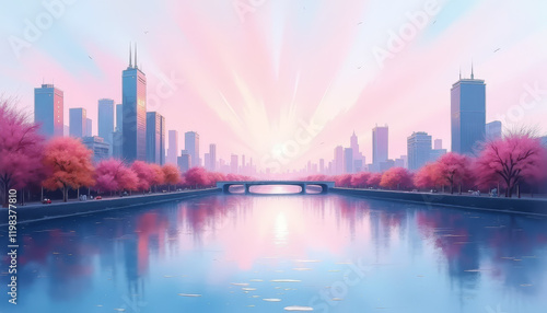 Soft Morning Glow over City Skyline photo