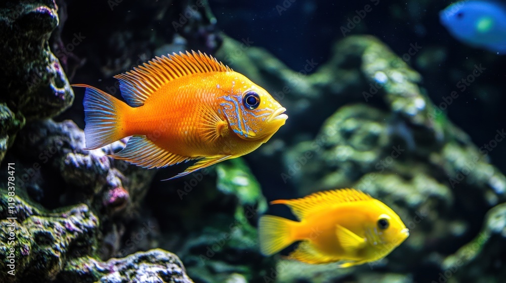 Vibrant Orange Fish in Aquarium, Underwater World Vibrant Orange Fish in Aquarium, Underwater World