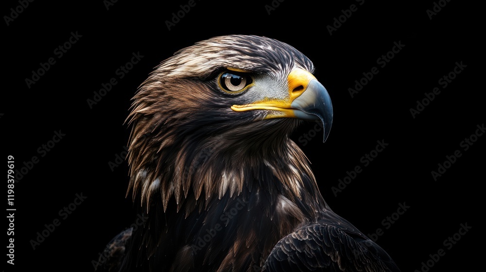 Majestic Golden Eagle Portrait: A Stunning Close-up of a Wild Bird of Prey Against a Black Background Majestic Golden Eagle Portrait: A Stunning Close-up of a Wild Bird of Prey Against a Black Background