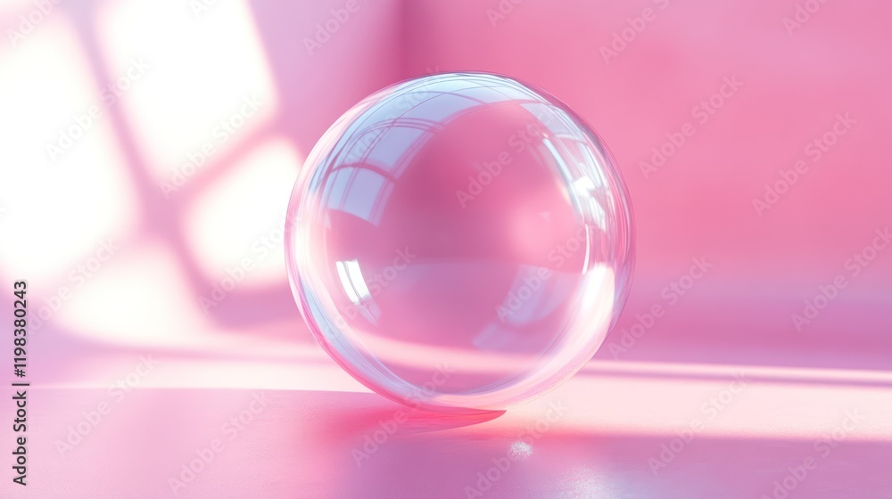 A transparent ball floating in the air with a pastel background, rendered in 3d A transparent ball floating in the air with a pastel background, rendered in 3d