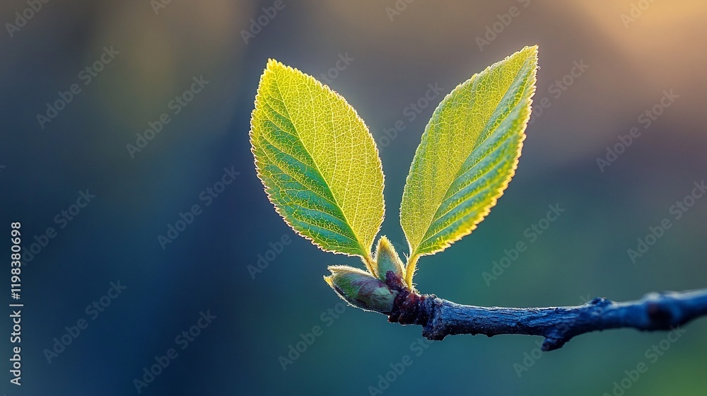 Spring leaves emerge, backlit, nature background Spring leaves emerge, backlit, nature background