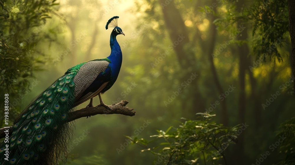 Majestic Peacock in a Tranquil Forest Majestic Peacock in a Tranquil Forest