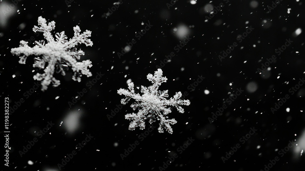 Fototapeta premium Falling snowflakes, night sky, winter design.
