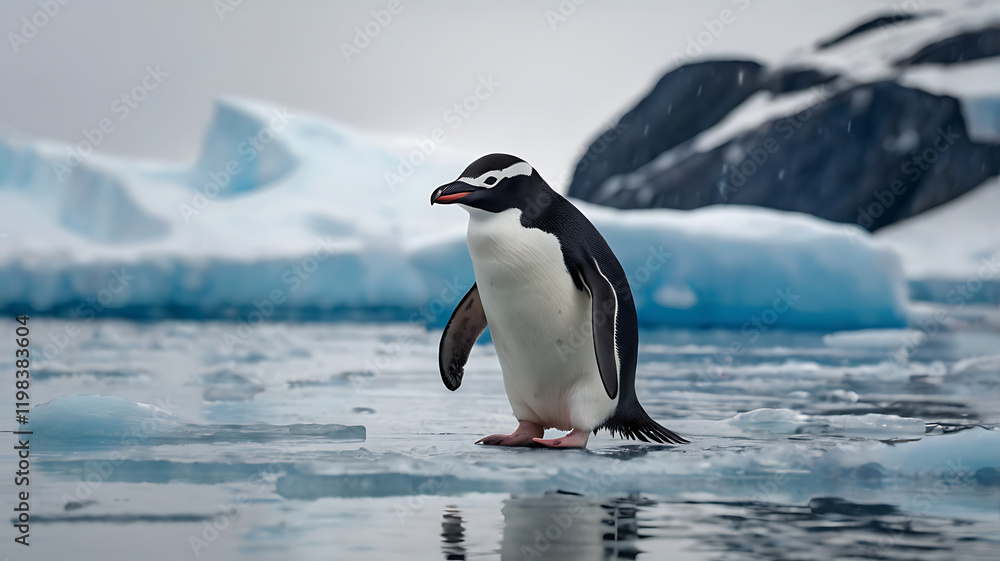 Fototapeta premium cute penguin in Antarctica, created by generative ai