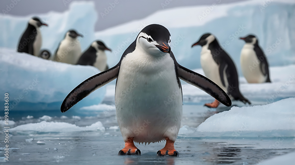 Fototapeta premium cute penguin in Antarctica, created by generative ai