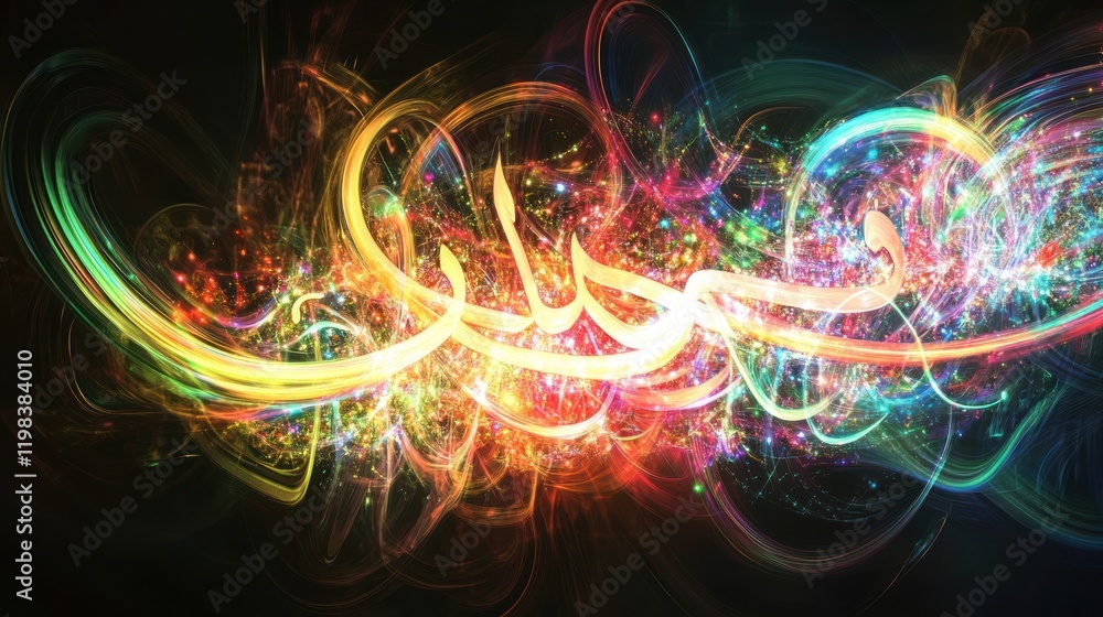 Obraz premium Vibrant Abstract Calligraphy: A Symphony of Light and Color