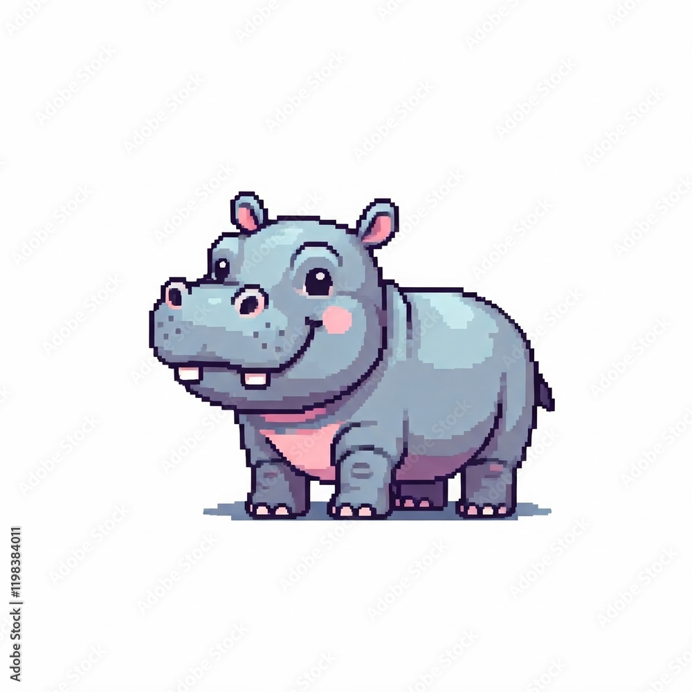 A hippopotamus in side view, pixel art. A hippopotamus in side view, pixel art.