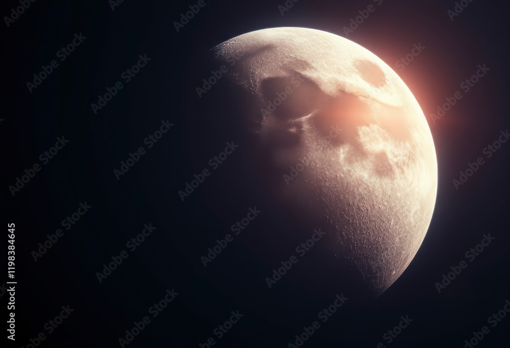 Obraz premium A captivating moon orbits its planet, softly glowing as sunlight reflects off its surface in the dark expanse of space