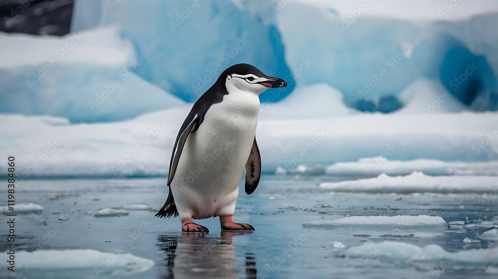 Fototapeta premium cute penguin in Antarctica, created by generative ai