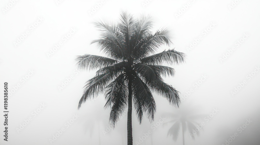 Foggy Palm Tree Landscape, Monochrome. Foggy Palm Tree Landscape, Monochrome.