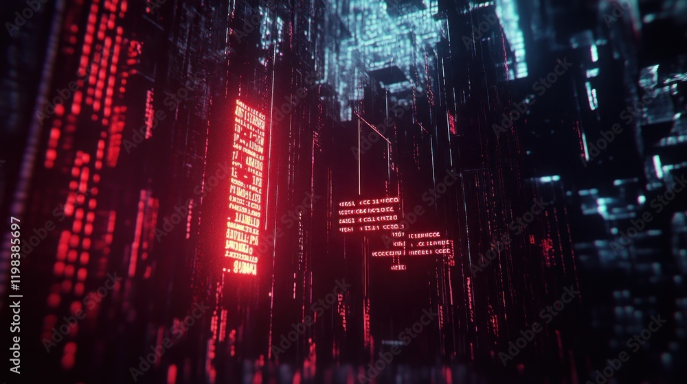 Obraz premium Digital Cityscape: A Glowing Metropolis of Code