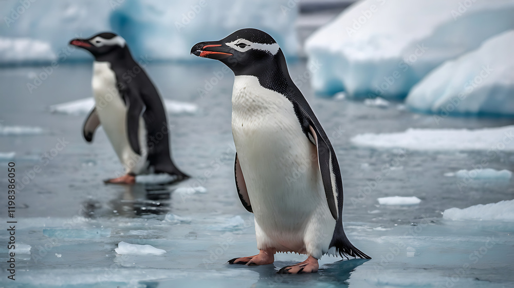 Fototapeta premium cute penguin in Antarctica, created by generative ai