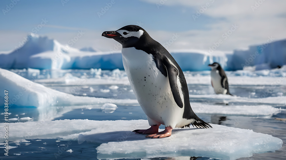 Obraz premium cute penguin in Antarctica, created by generative ai