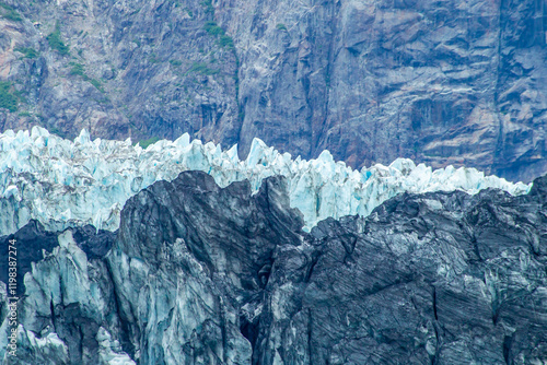 USA, Alaska, Glacier Bay National Park. Close-up of Margerie Glacier dirty ice front. photo