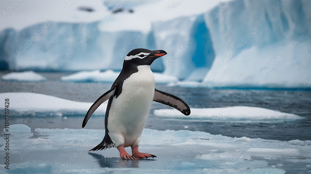 Naklejka premium cute penguin in Antarctica, created by generative ai