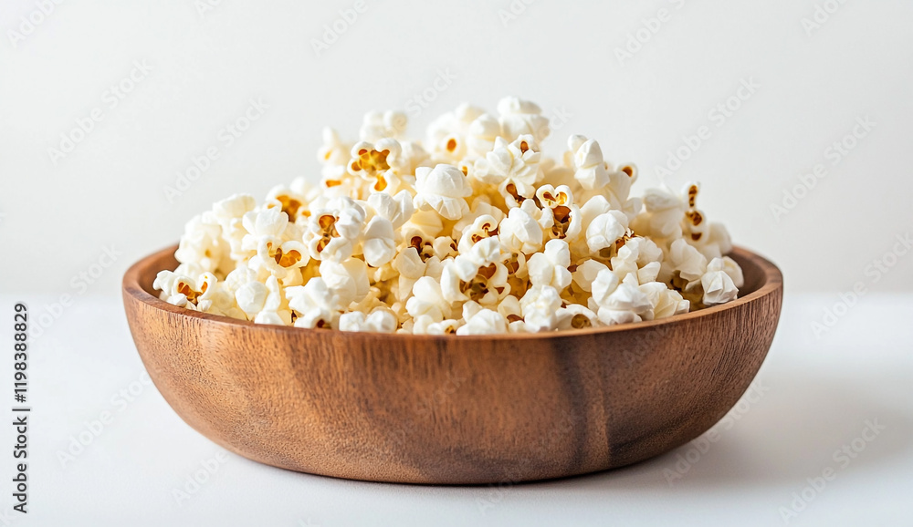 A serving of popcorn on a wooden plate A serving of popcorn on a wooden plate