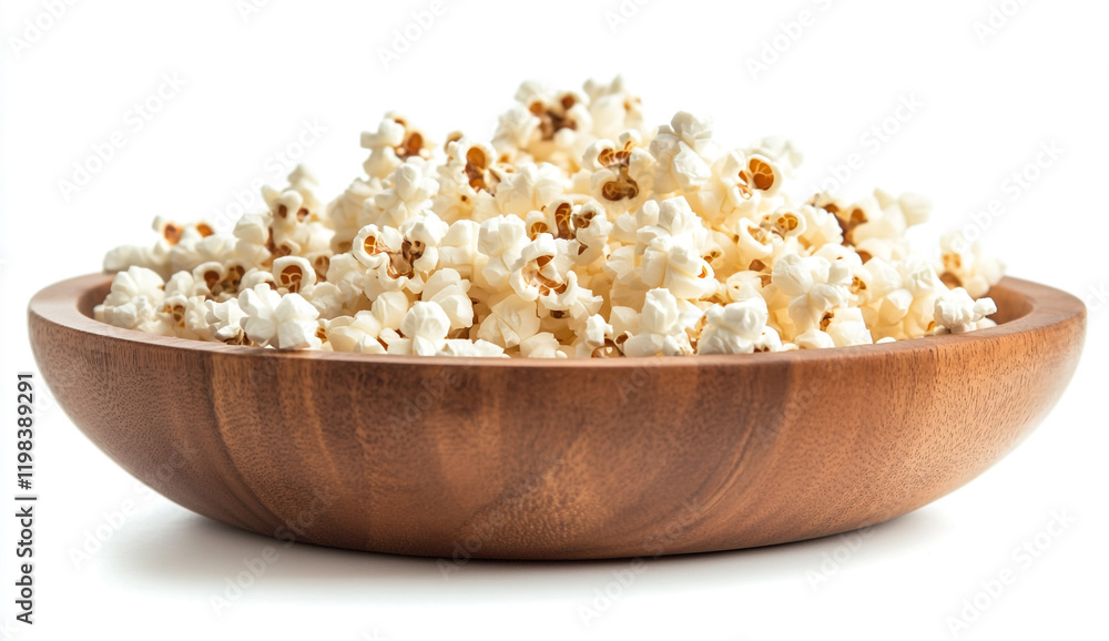 Popcorn artfully placed on a wooden dish Popcorn artfully placed on a wooden dish