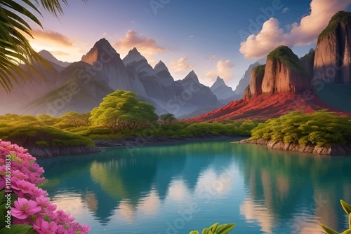 Beautiful and Peaceful Nature Scenery Illustration Landscape Countryside Tranquil Vibrant and Colorful