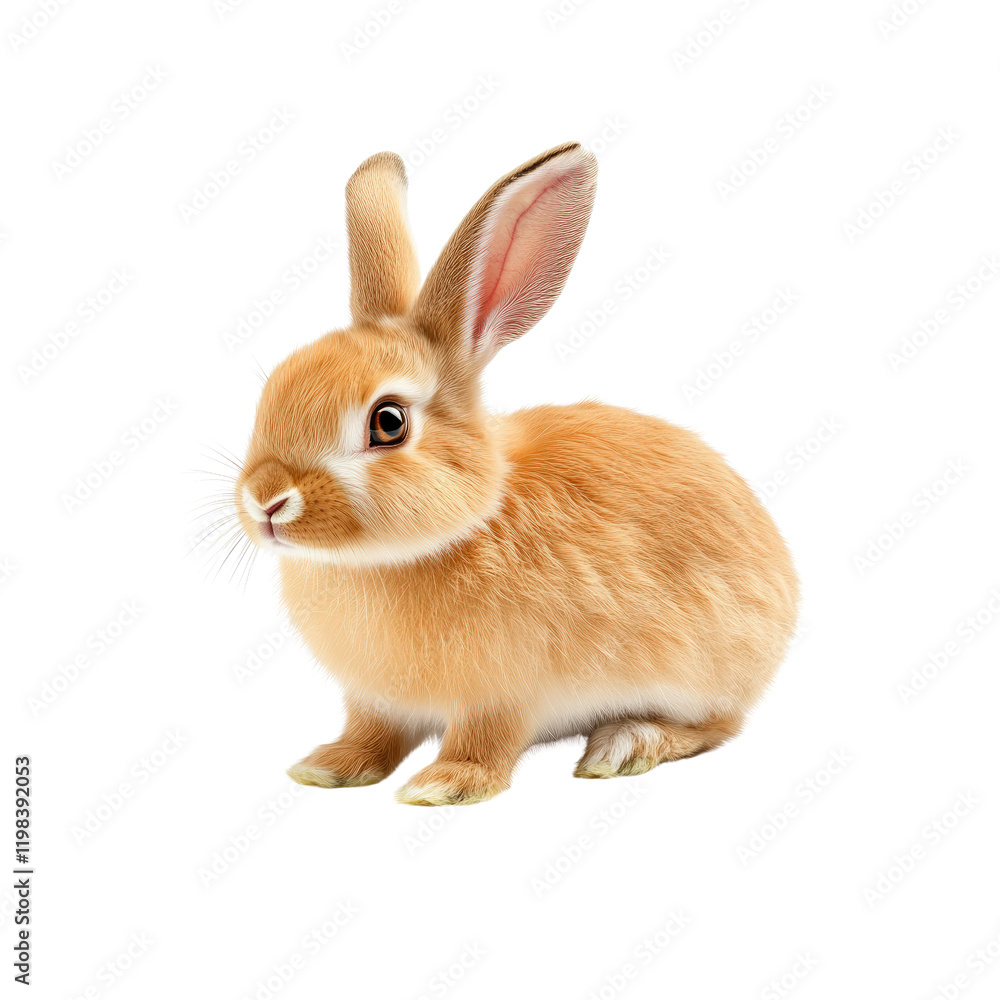Obraz premium Adorable Fluffy Brown Bunny Rabbit Sitting on White Background