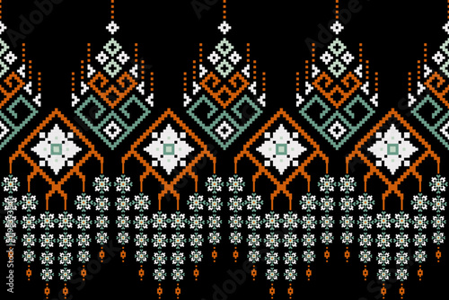 Cross stitch pattern concept showcasing traditional ethnic geometric pattern, Design for textile, background,carpet,wallpaper,clothing,wrapping,Batik,fabric,Vector illustration	
