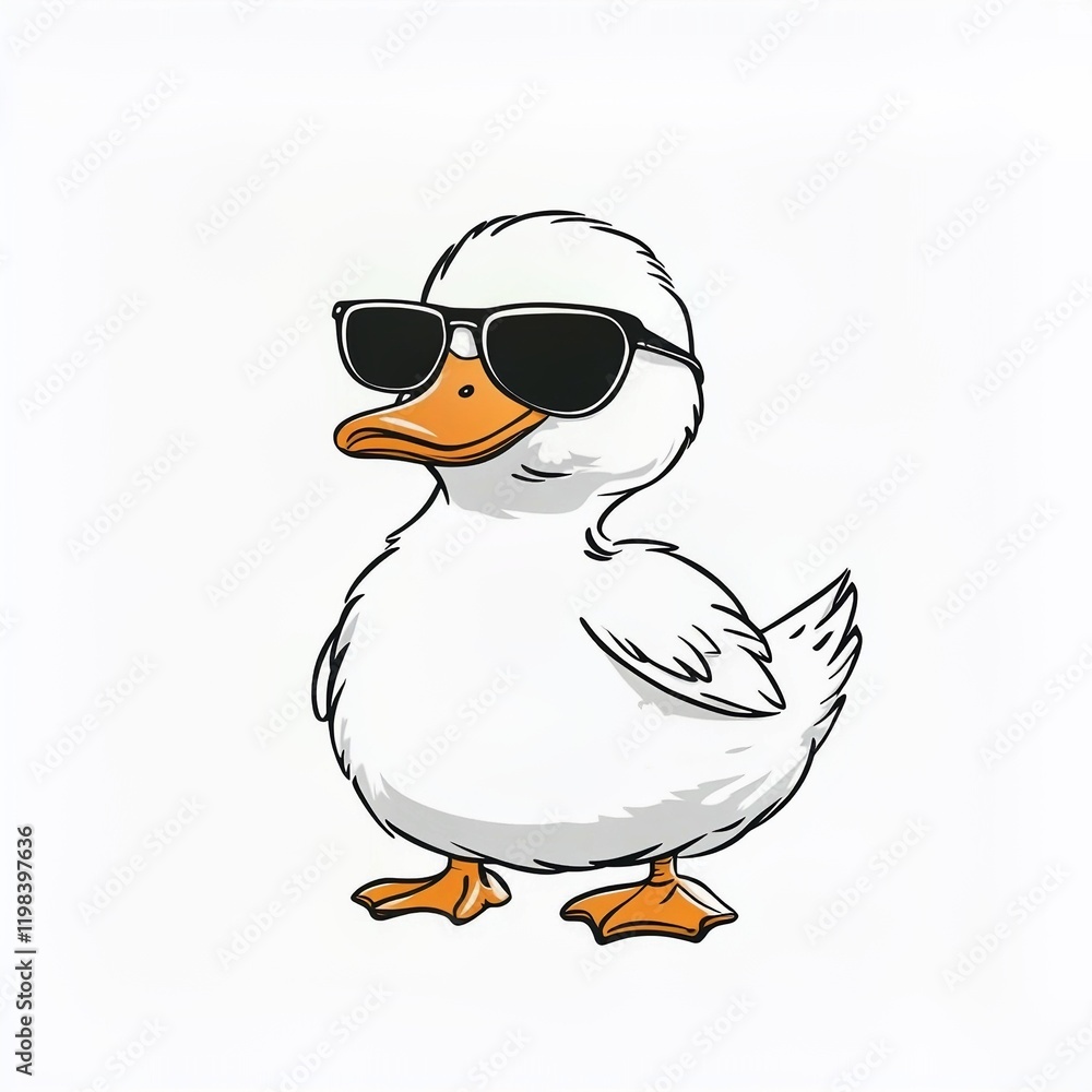 Obraz premium Cool Duck in Shades: A charming illustration of a white duckling sporting stylish sunglasses, conveying a sense of cool and playful attitude. 
