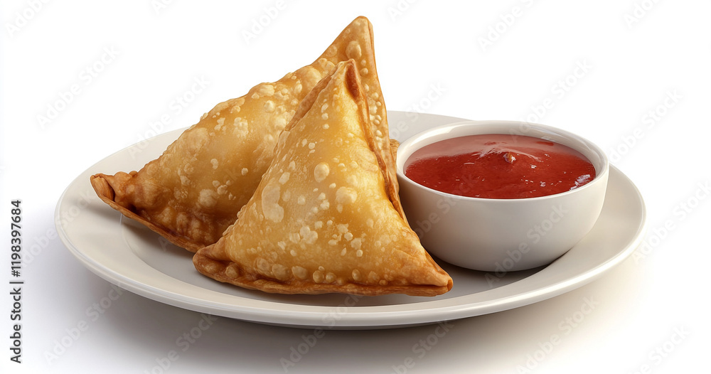 A plate with samosa and sauce A plate with samosa and sauce