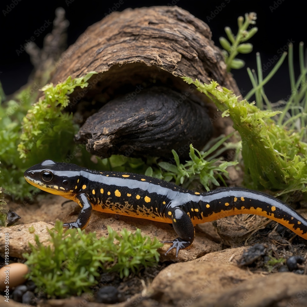 Obraz premium Stages of Life: Black-Spotted Newt's Journey from Larvae to Adult