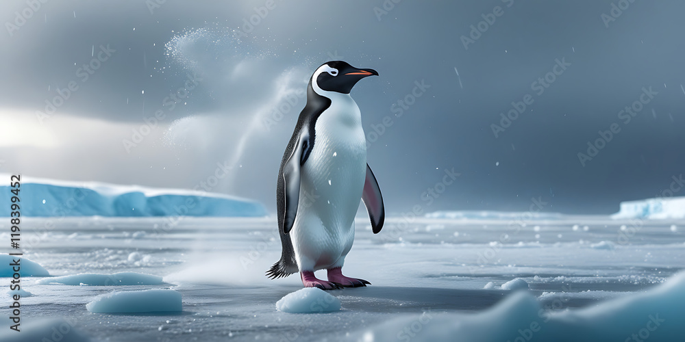 Fototapeta premium cute penguin in Antarctica, created by generative ai