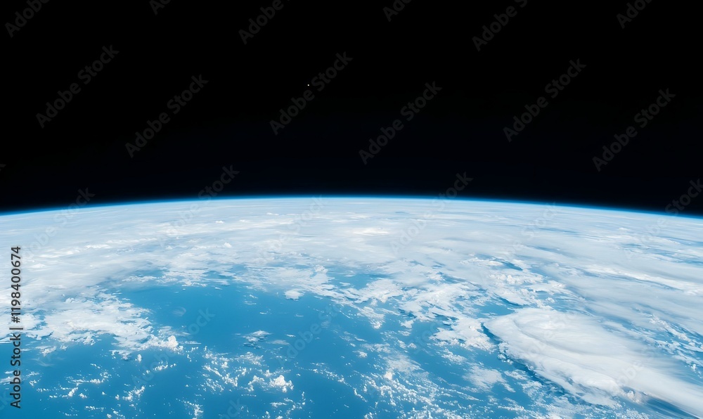 Fototapeta premium Earth seen from space, vibrant blue planet illuminated by a radiant sun, vast expanse of stars in the background, serene cosmic beauty.