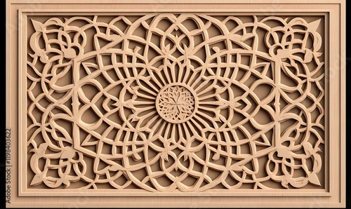 Intricate Laser Engraved Geometric Design, showcasing a complex array of shapes and lines, emphasizing precision and artistic craftsmanship.